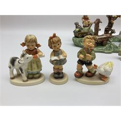 Collection Hummel figures by Goebel, together with three hummel landscapes, Hummel Quelle, Hummel Weiher and Hummel Garten