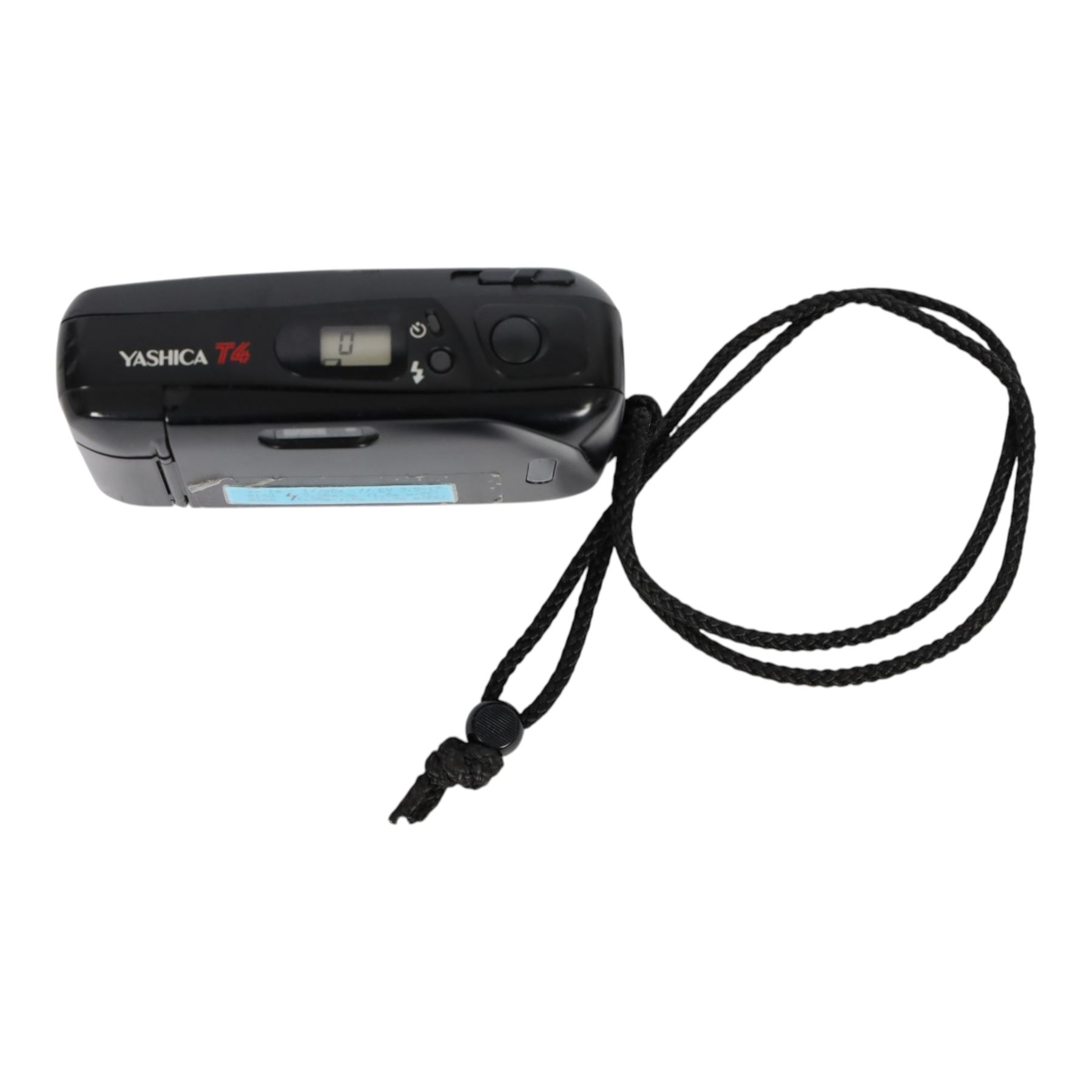 Yashica T4 35mm compact camera, serial no. 120026, with a Carl Zeiss T* 35mm f3.5 Tessar lens and wrist strap