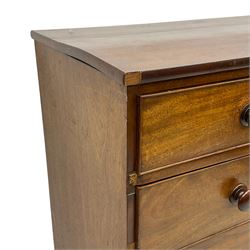 19th century mahogany straight-front chest, fitted with two short over three long cock-beaded graduating drawers, on splayed feet