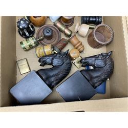 Collection of vintage matchboxes, treen to include Mauchline Ware, pewter, brassware, Zippy lighter etc in three boxes