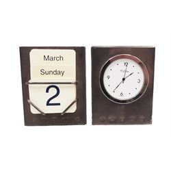 Modern silver mounted desk clock and per