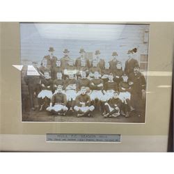 Five early 20th century sporting photographs - rugby entitled 'Hull F.C. Season 1901-2 Who Played and Defeated Kingston Rovers Nov.23rd 1901'; football entitled 'The Casuals F.C. v London Caledonians 1922; another unidentified football team; and two unidentified cricket teams; all framed (5)