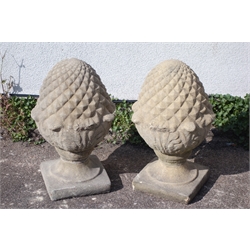  Pair of composite stone pineapple gatepost finials, H56cm, (2)  