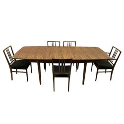 Frank Whitton for Gordon Russell - mid-20th century oval extending dining table with leaf, and five chairs