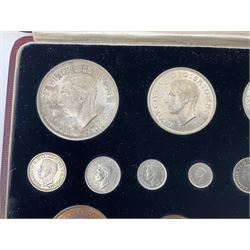 King George VI 1937 specimen coin set, fifteen coins from farthing to crown including Maundy money, in the original case