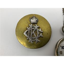 GSTP pocket watch with white dial and subsidiary seconds dial No.M39062 on base metal chain; and pair of Kings Dragoon Guards mess insignia (3)