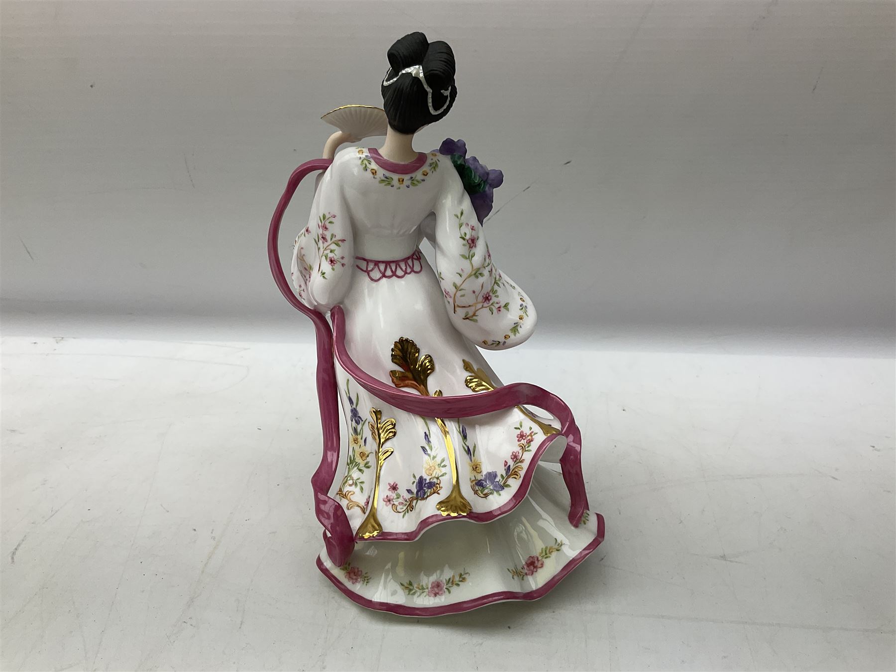 Five Danbury Mint Princess figures by Lena Liu, comprising Harp Princess, Plum Blossom Princess, Chrysanthemum Princess, Rose Princess and Iris Princess, one with certificate, all with marks beneath