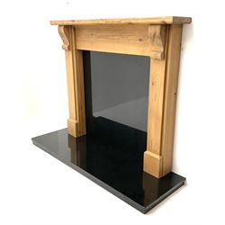 Solid pine fire surround with granite hearth and inset, (surround measurements - W138cm, H118cm, aperture - 91.5cm x 91.5cm) (hearth measurements - W152.5cm, D50.5cm)