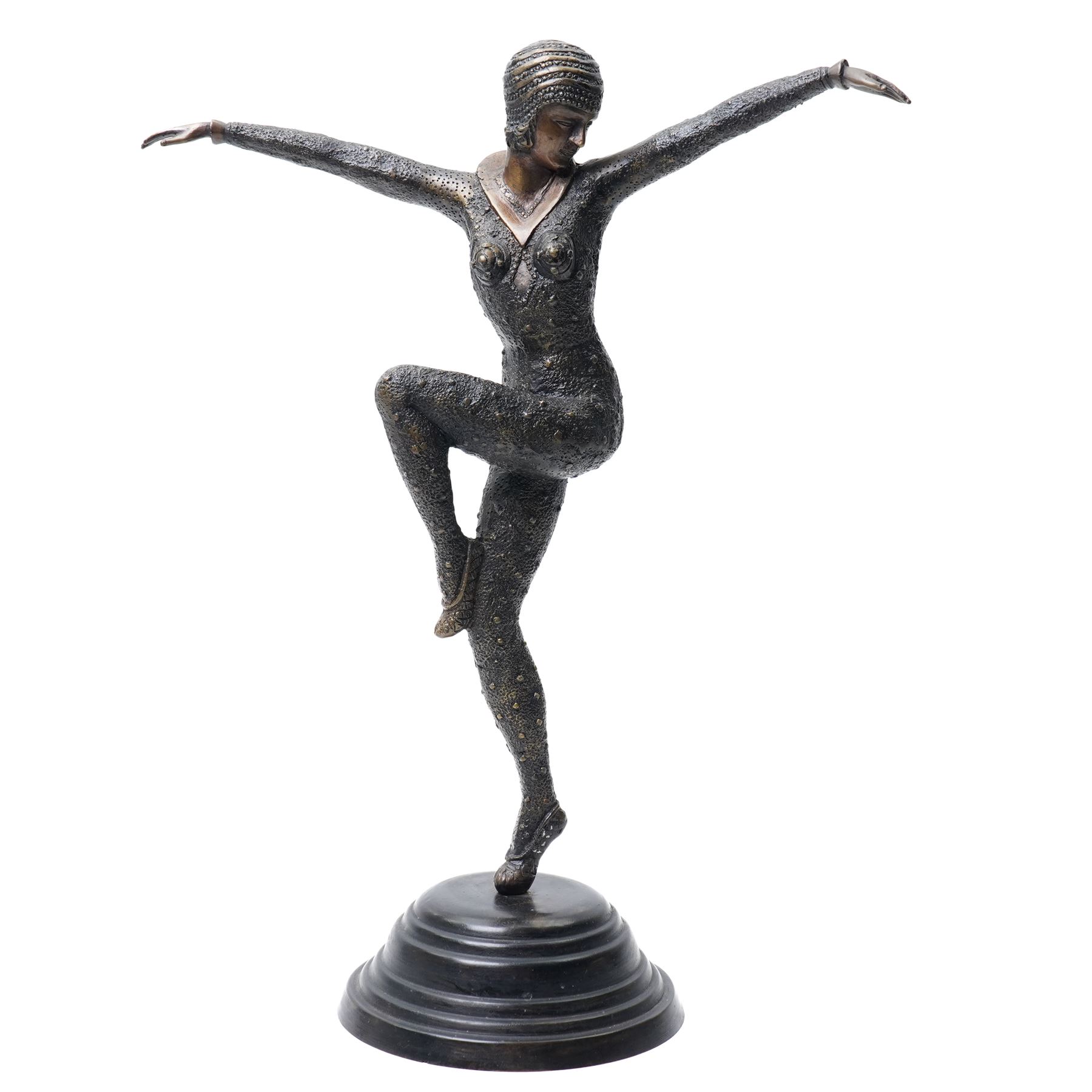Art Deco style bronze of dancing lady on a stepped metal plinth H48cm