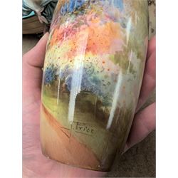 Royal Doulton Kew Gardens vase, signed J Price, together with a Royal Worcester blush ivory three piece cruet set, a Ernst Wahliss ewer, etc 