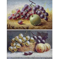 William Daniel Penny (British 1834-1924): Still Life of Grapes, pair oils on panel signed, one dated ‘97, 16cm x 24cm (2) 
Notes: Penny was born in Caistor Lincolnshire but was listed in the Hull directories from 1869 as a Marine artist living in the City until the turn of the century, when he became publican of the 'Artist's Rest' in Cross St., Aldborough, East Yorkshire.