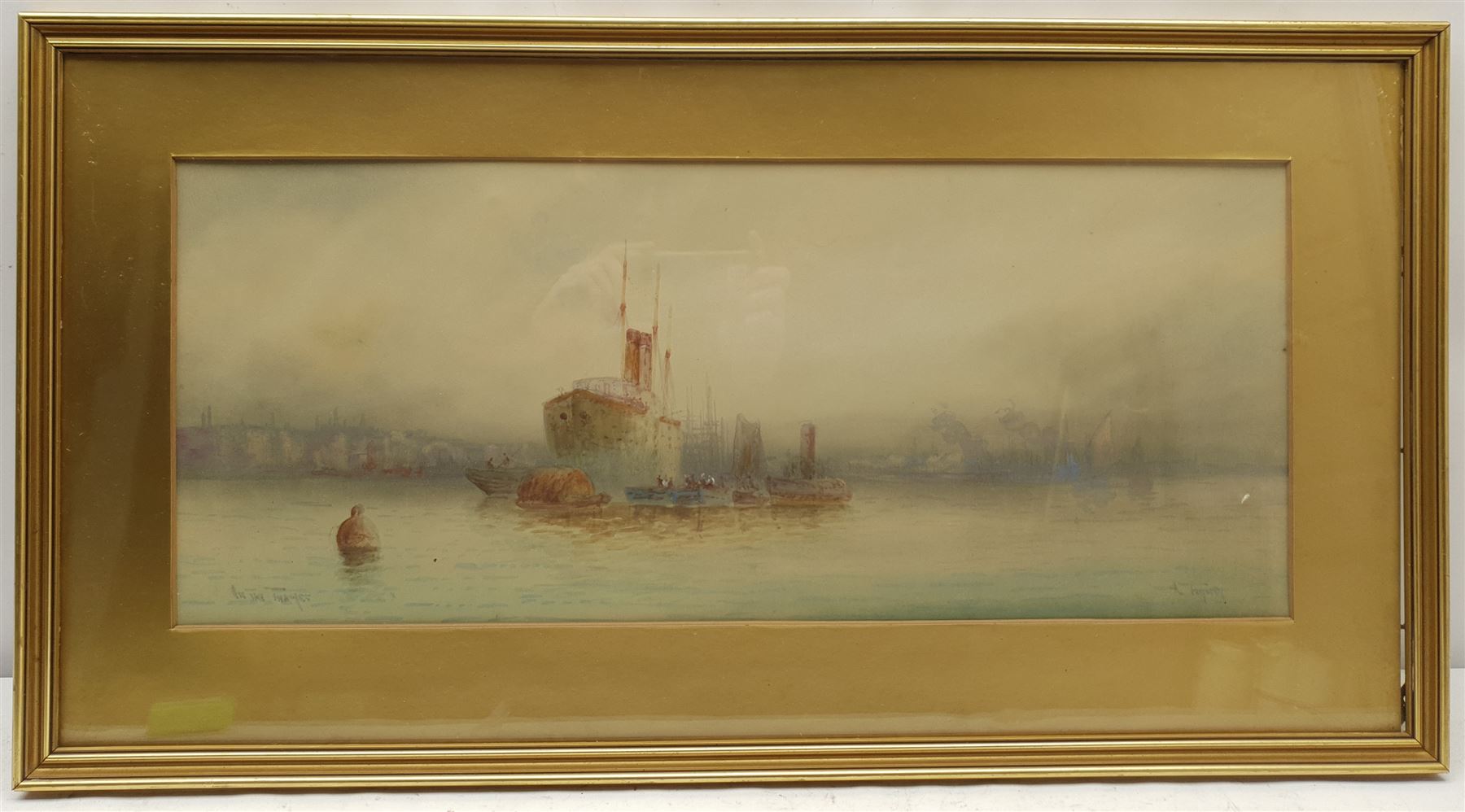 English School (19th/20th century): 'On the Thames', watercolour indistinctly signed and titled 25cm x 60cm