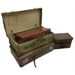 Five vintage suitcases, the largest - W67cm