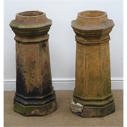  Pair terracotta octagonal tapering chimney pots, H85cm  