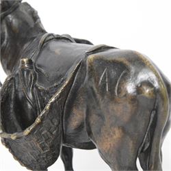 After Auguste Nicolas Cain (French 1821-1894): 'Ane D'Afrique', bronze figure of an African Wild Donkey carrying panniers, upon naturalistically modelled oval base, signed, H14.5cm