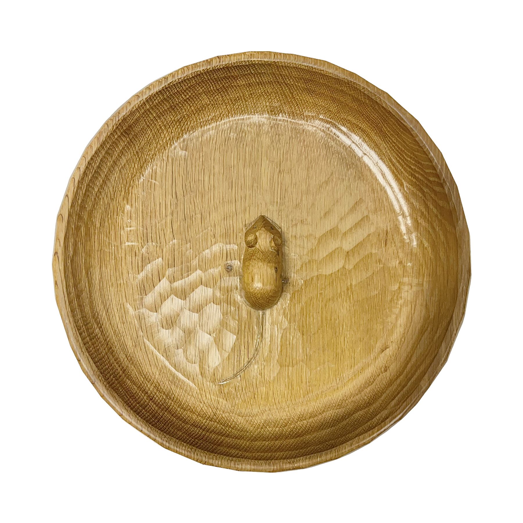 Mouseman - tooled oak fruit bowl, carved with oversized mouse signature, by the workshop of Robert Thompson, Kilburn 