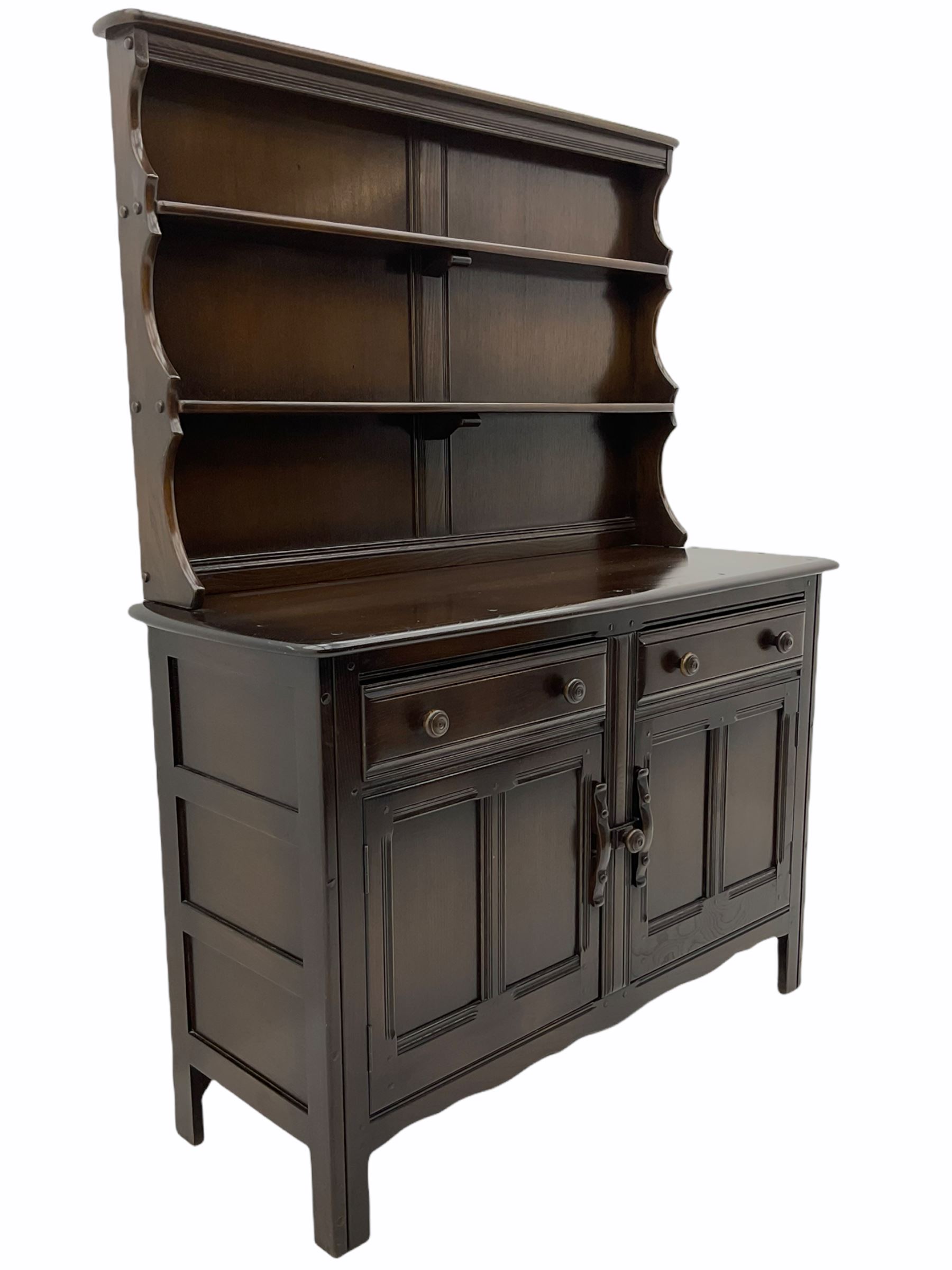 Ercol dark elm dresser, with plate rack