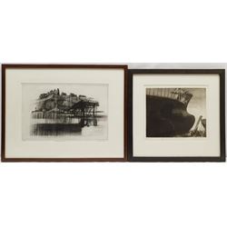 David Morris (British 1937-2018): 'Saltburn', artist's proof drypoint etching signed and titled in pencil 24cm x 36cm; 'Building 'Our Lass II' Whitby', aquatint signed titled and numbered 13/30 in pencil 23cm x 27cm (2)