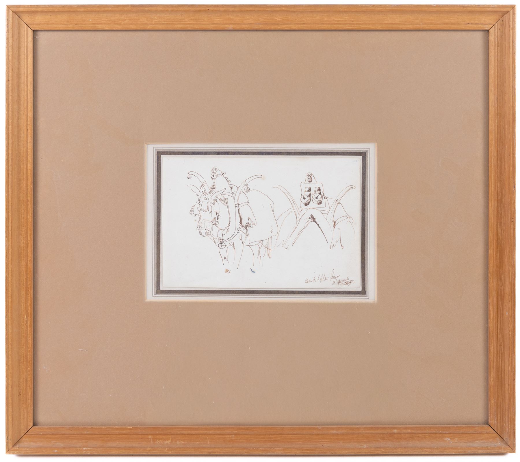Swiss/French School (19th century): Donkey Heading to Market and Figural Studies, three ink sketches, one indistinctly signed and inscribed, max 17cm x 11cm (3)