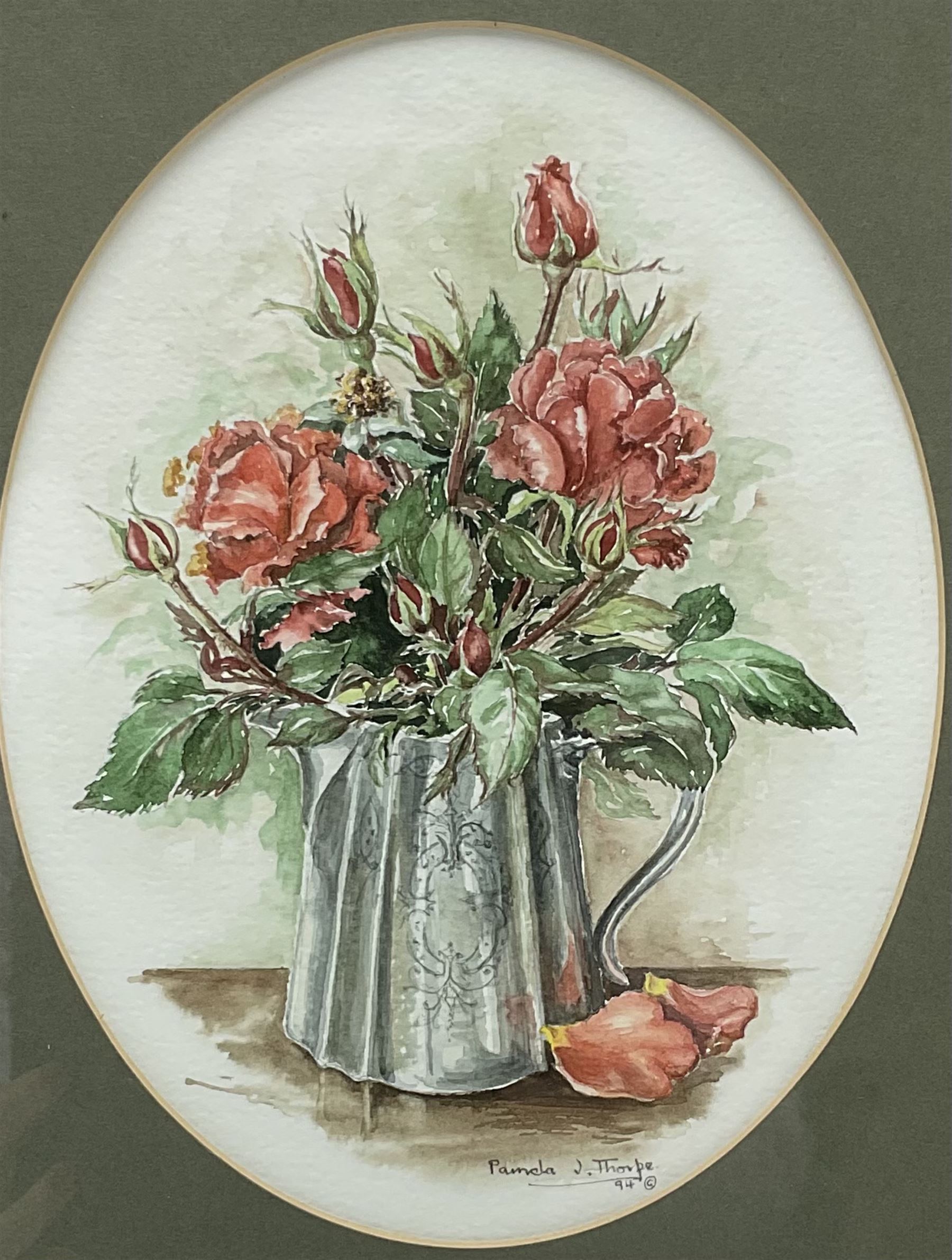 Susan Hoyle (British 20th century): Still Life of Daffodils, watercolour signed and dated 1992 together with Pamela J Thorpe (British 20th century): Still Life of Flowers in a Jug, watercolour signed and dated '94 max 46cm x 34cm (2)