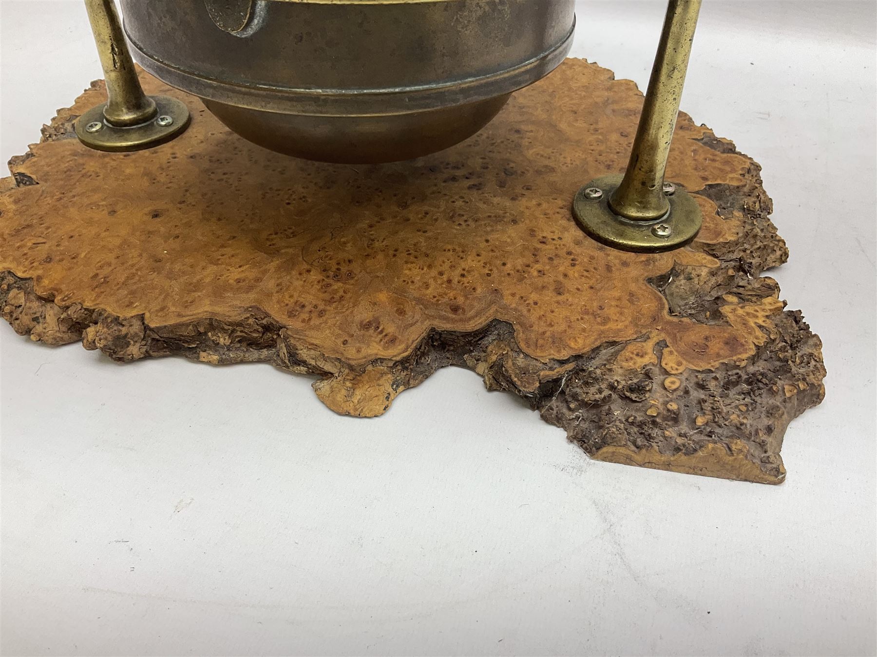 Sestrel brass cased ships gimbal mounted compass, fitted on a burrwood slab, serial no.5532, pat.no.586665 D19cm