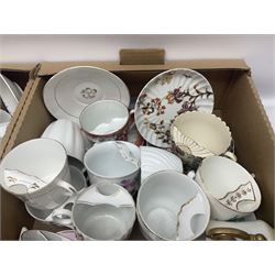 Collection of 19th century and later moustache cups, mostly with matching saucers, including hand painted examples