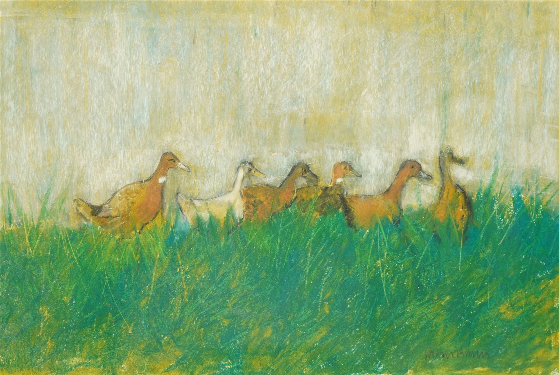 Susan Brown (Northern British 1956-): 'Quack March', pastel signed, titled verso 25cm x 37cm 