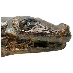 Galea Belinscaia (Yorkshire, Contemporary): Stoneware model of a baby alligator, with textured glaze finish, L56cm 