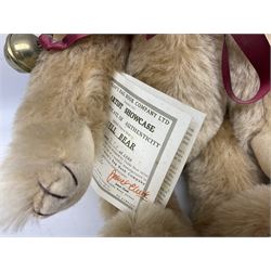 Dean's Rag Book limited edition teddy bear 'Bell Bear' No.221/1500 H32cm; Chad Valley Chiltern Hygenic teddy bear seated holding a honey pot; 1960s plush covered 'Sooty' teddy bear; and another smaller plush covered teddy bear (4)