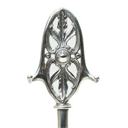 Pair of silver plated companion stands with pierced oval finials on square bases H53cm