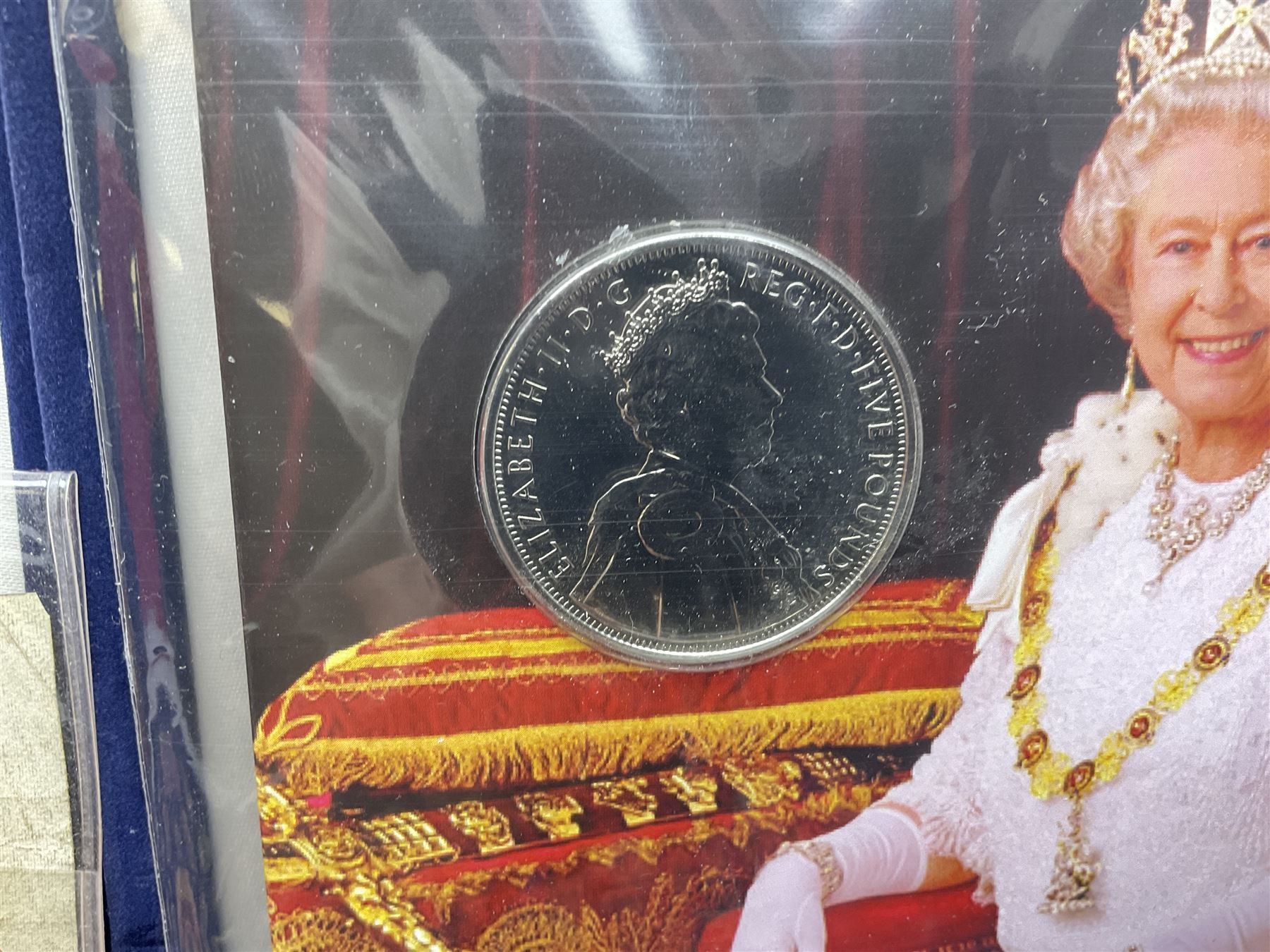 Mostly commemorative coins, including crowns, Queen Elizabeth II 2009 countdown to London 2012 five pound coin on card, 'The 2012 Diamond Jubilee' coin set in card folder, Cook Islands 2013 one dollar commemorating 'Coronation sixty years 1953 2013' etc