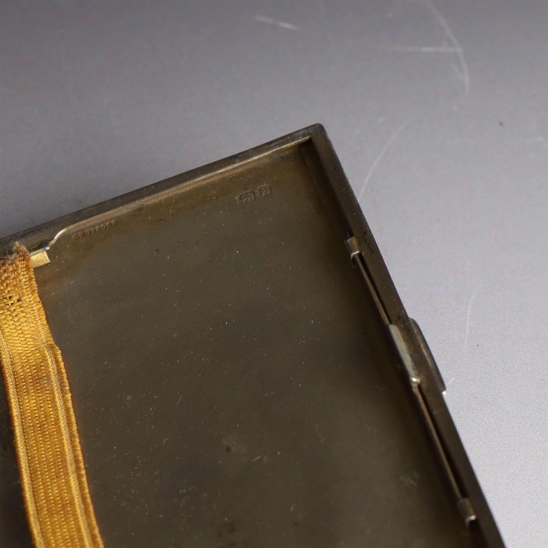 1930s silver cigarette case, with stepped design and engine turned decoration, hallmarked Clark & Sewell, Chester 1938, H11cm