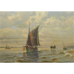 Gustav Burghardt (German 1898-1970): Shipping on the Elbe, oil on board signed 69cm x 98cm