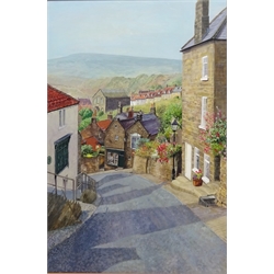  Robin Hoods Bay Bank, 20th century oil on board signed and dated '95 by Val Mennell 59.5cm x 39.5cm  