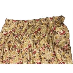 Zoffany - pair thermal lined and pleated curtains in floral fabric (W100cm, H120cm), and a single curtain (W120cm, H290cm), (3 curtains total, width at pleat)
