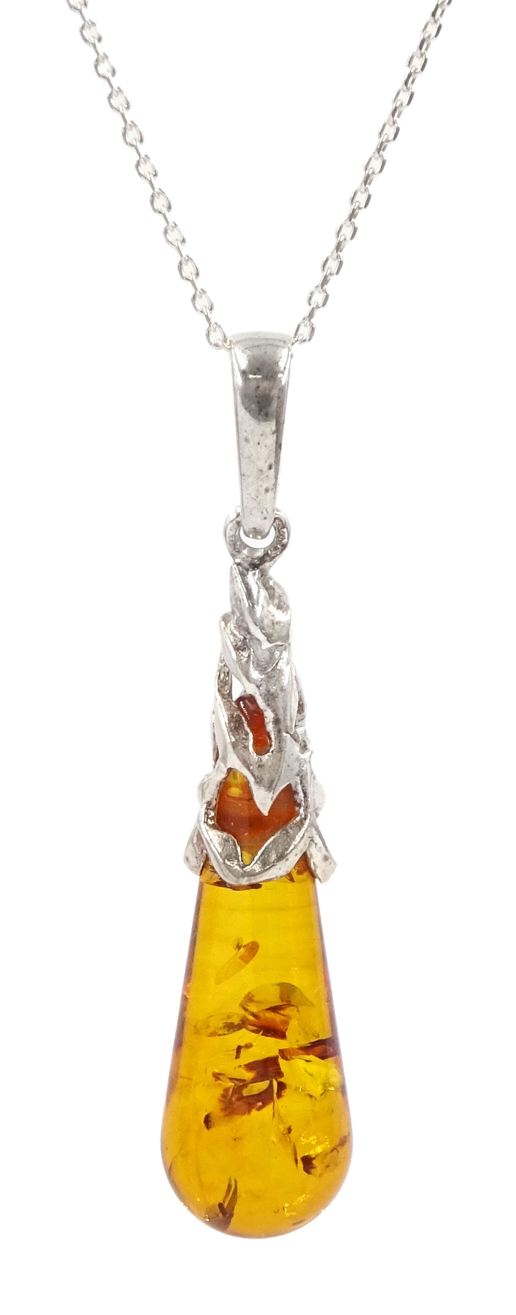 Silver Baltic amber pendant necklace, stamped 925