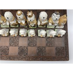A Sylvia Smith chess set, the pieces modelled as anthropomorphic Old English Sheepdogs