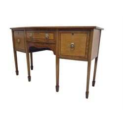 19th century mahogany bow front sideboard, fitted with two drawers and cupboard, on square tapering supports with spade feet