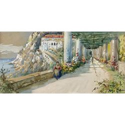 Michele Capuano (Italian 19th/20th century): The Amalfi Coast, watercolour signed 17cm x 33cm