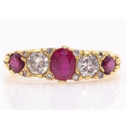  Ruby and round brilliant cut diamond gold ring hallmarked 18ct  