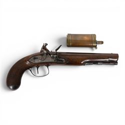 19th century British flintlock pistol by Tatham and Egg, with 21cms Damascus steel sighted...