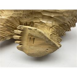 Wooden carving, modelled a bear with a salmon in its mouth, H25cm