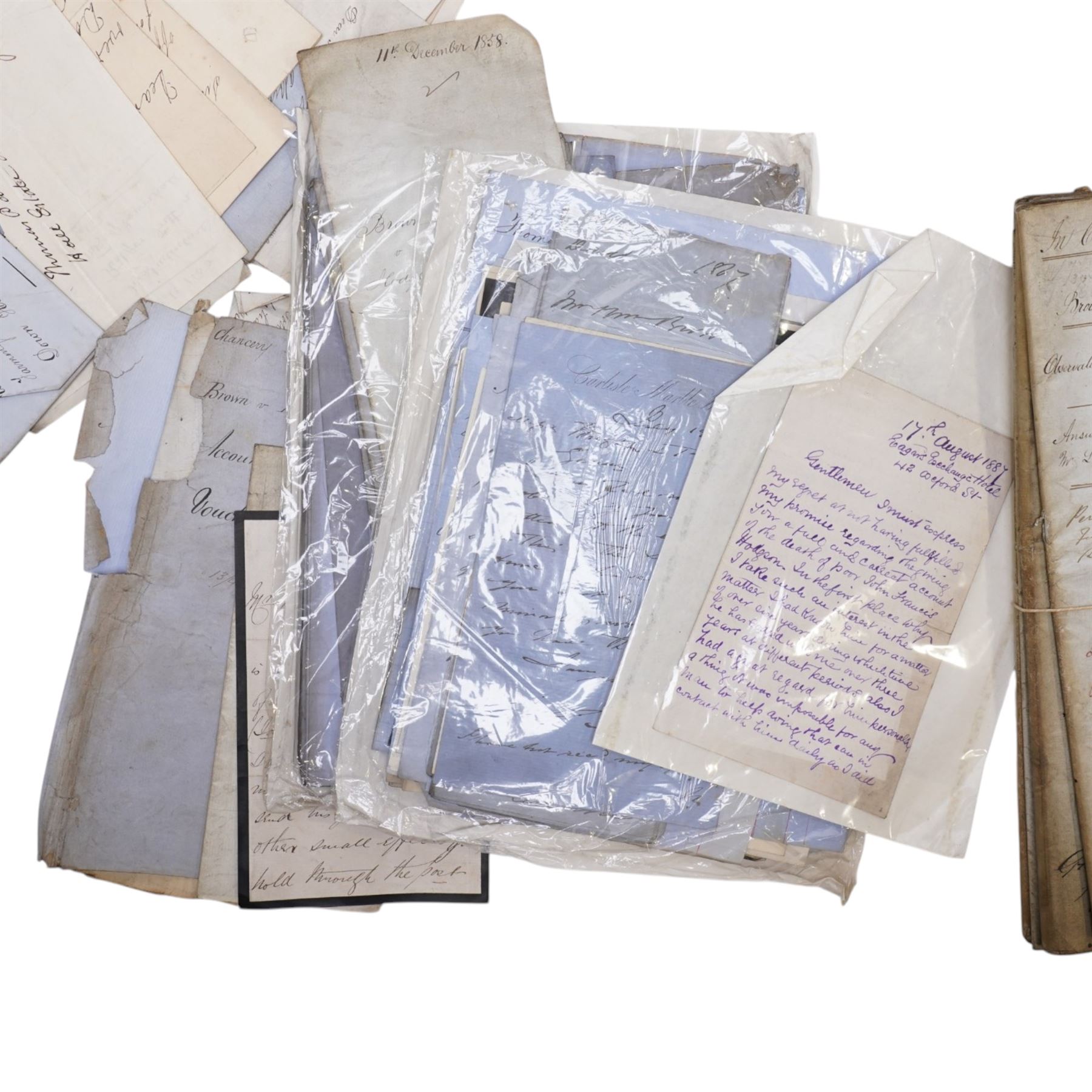 The Down Hall Estate, Aikton, Cumberland 1800-1880s - A substantial archive of letters and documents relating to the estate and the Hodgson family who farmed the estate from the early 19th century.  Includes title deeds, abstracts of title, estate plans etc