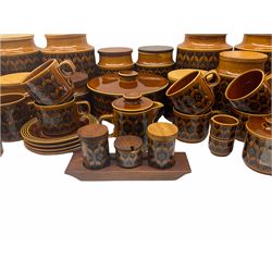 Hornsea Pottery Hairloom pattern dinner and tea wares, including five large storage jars with wooden lids, four tureens with lids, condiment set, vinegar jug, coffee pot with lid, four milk jugs, scurier with cover etc (44).   