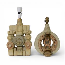 Bernard Rooke (British 1938-): two studio pottery table lamp bases, each with relief mould...