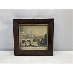 After Francis Pickernell: 'The New Swivel Bridge over the Esk at Whitby', engraving pub. c1835, 22cm x 25cm in original rosewood frame; an interesting collection of prints, engravings and watercolours relating to Whitby (a lot)