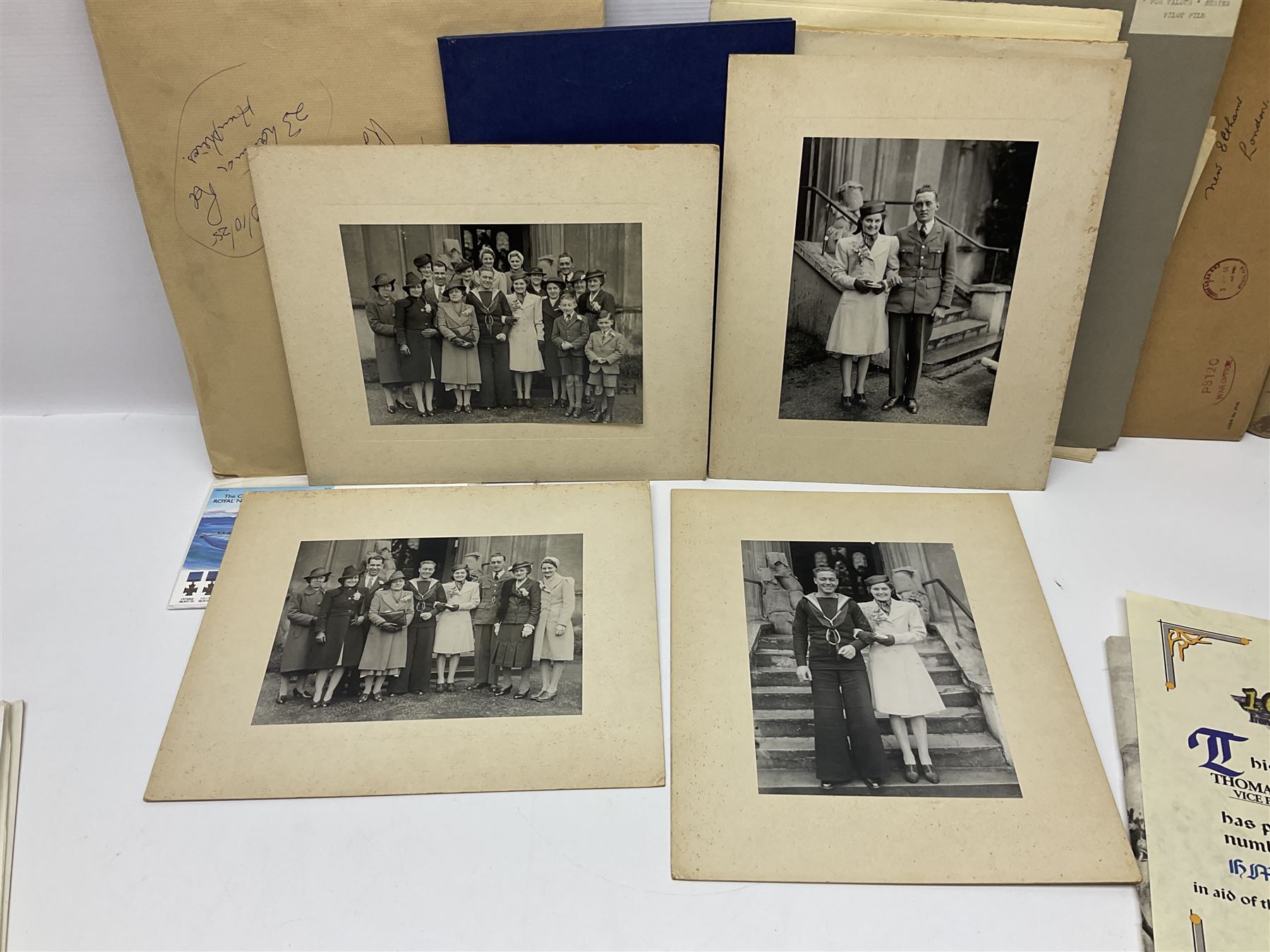 WW2 submarine interest - archive of ephemera and photographs relating to submariner Petty Officer (later Lieutenant) Thomas William Gould V.C. of HMSub Thrasher; predominantly post-war with later copies of contemporary photographs and documents including Certificate of Service in slip-case, War Patrol Reports, First Day Covers, press cuttings, 'For Valour' film script, business cards etc.
Auctioneer's Note: An extract from Gould's VC award citation reads 