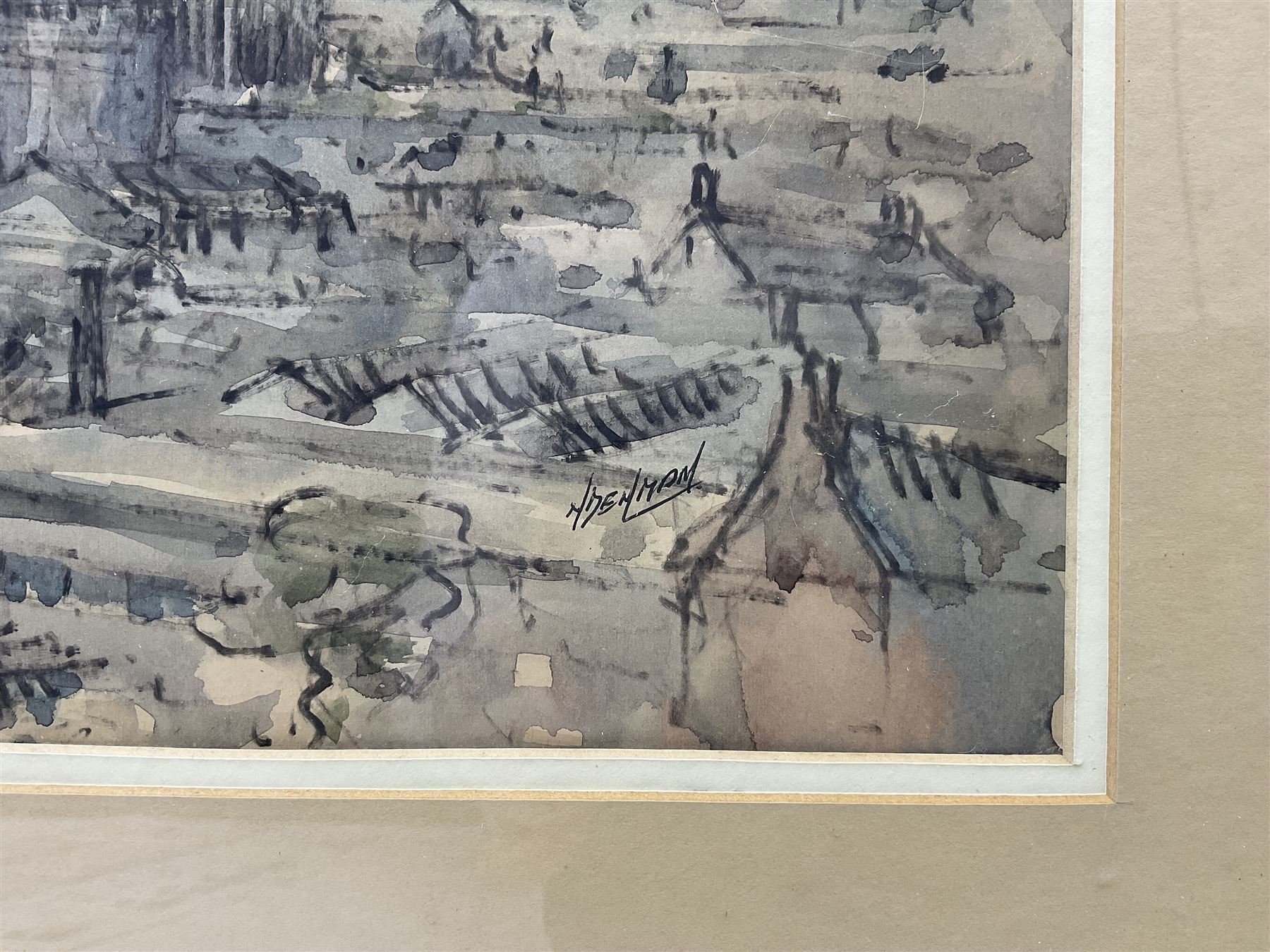 Norman Denman (Northern British 20th century): Hull Royal Infirmary under Construction, watercolour and felt pen signed, inscribed verso 33cm x 49cm