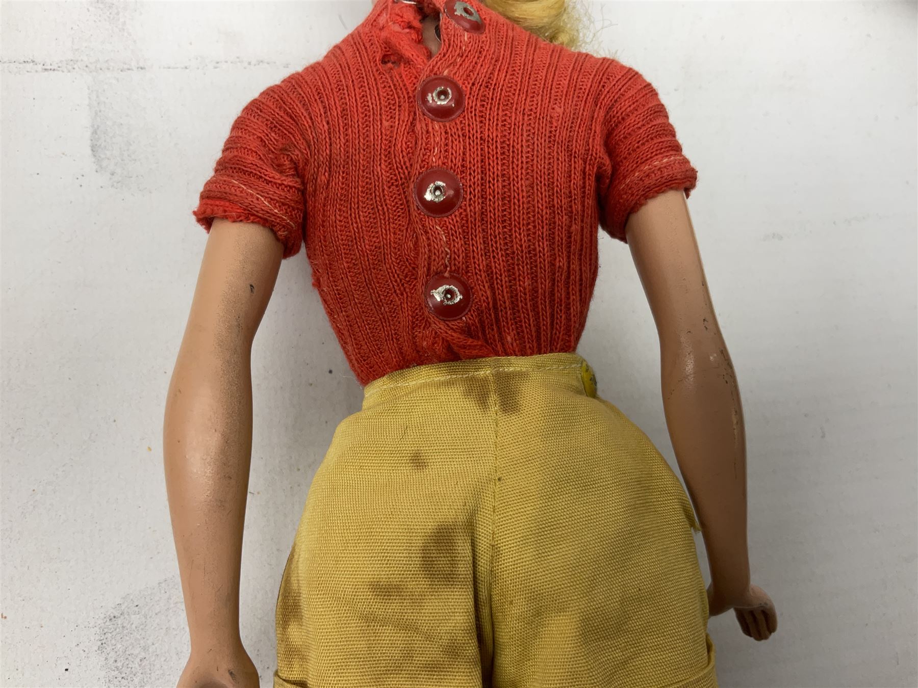 1950s fashion doll reputedly used for advertising children's wellingtons in a shoe shop window H30cm; and two soft toys (3)