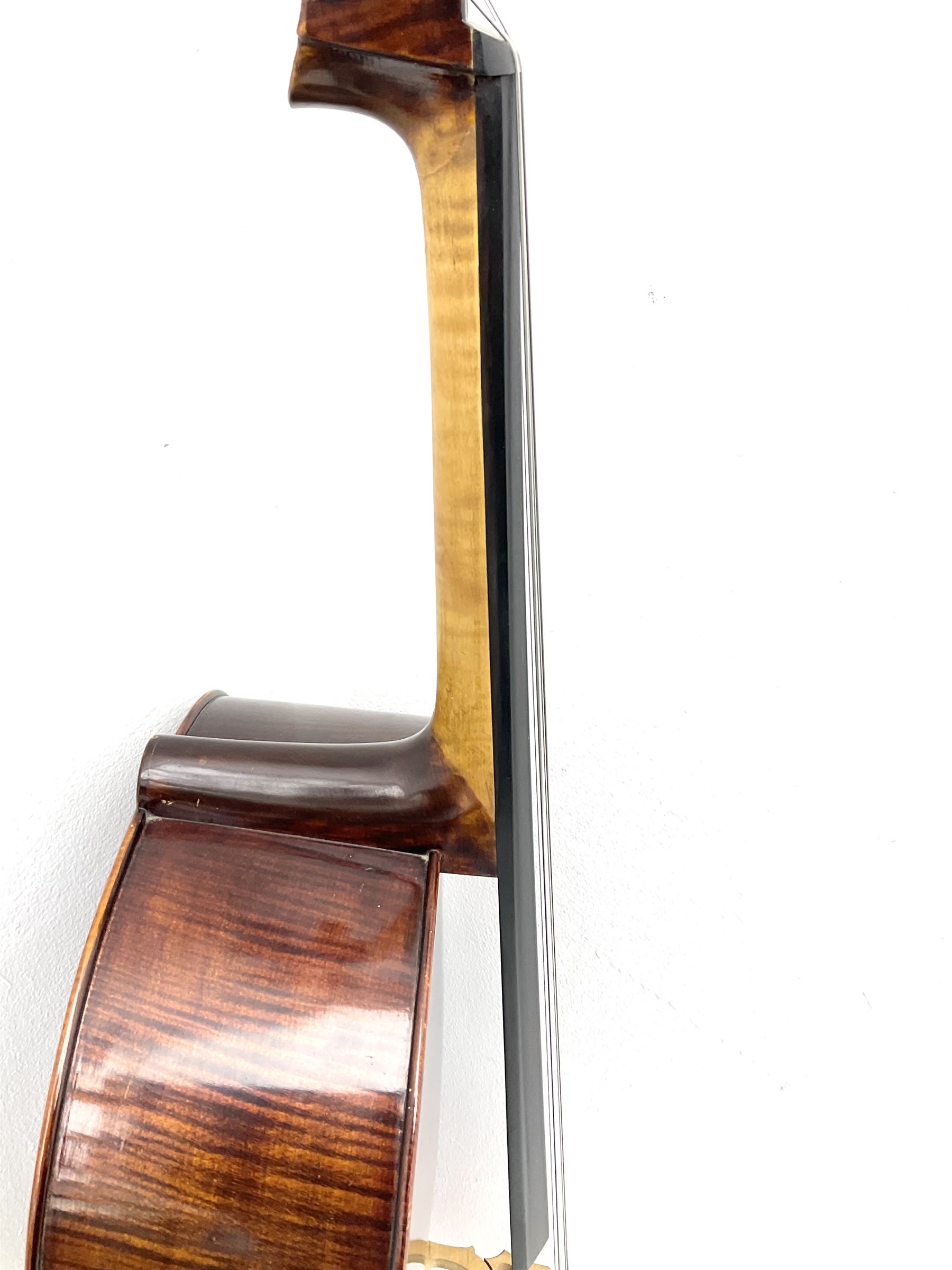 Alfred Stingl by Hofner cello, model AS-360 with 75.5cm two-piece maple back and ribs and spruce top, bears label with serial no.JO411-0706, L122cm; in carbon-fibre carrying case with bow